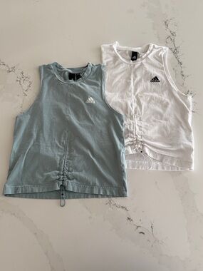 adidas Womens Cinch Tank Tops - White & Light Blue